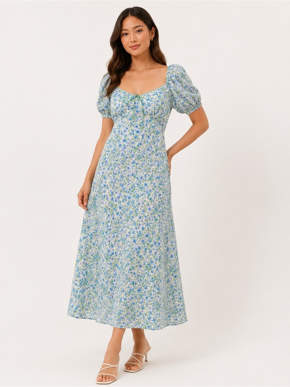 MONTEAU LOS ANGELES BLUE FLORAL MIDI DRESS